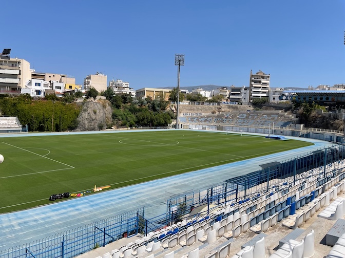 Grigoris Lamprakis Kallithea Municipal Stadium running track from the stands