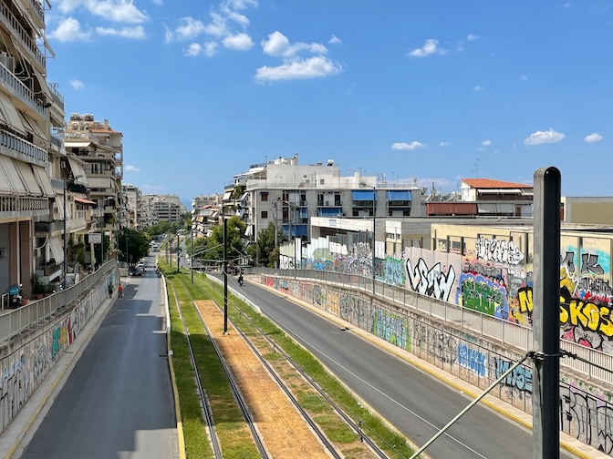 Neos Kosmos tram tracks