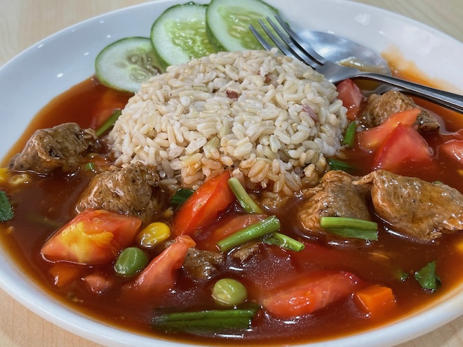 Bai Plu House vegan meatballs with rice