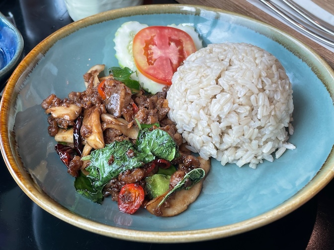 Vibe plant-based pork with rice