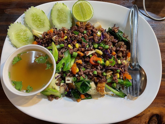 Fried brown rice with 5 colour vegetables at Kinphak Cafe