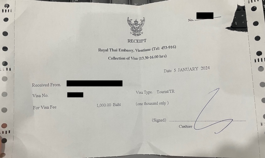 Thailand visa application payment receipt