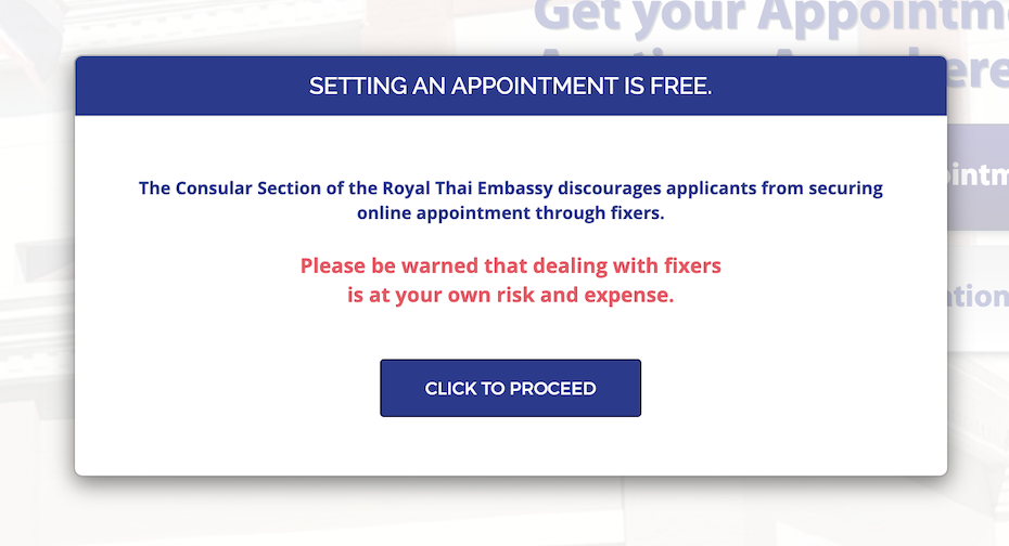 Thai Visa Vientiane appointment warning screenshot