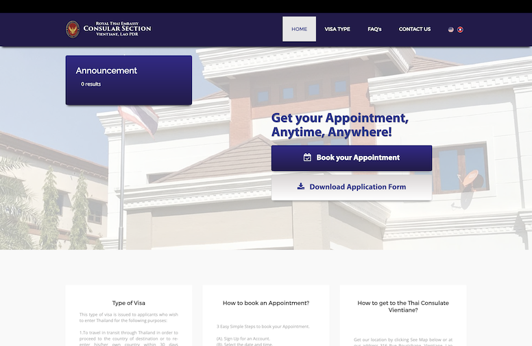 Thai Visa Vientiane homepage screenshot