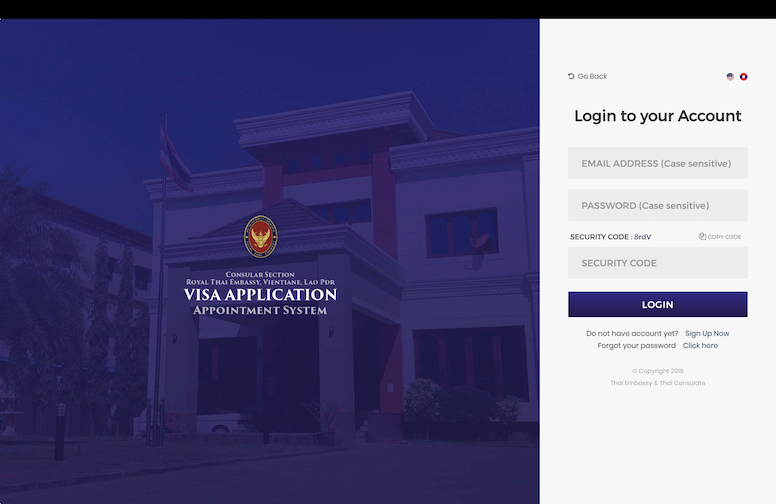 Thai Visa Vientiane login to your account page screenshot