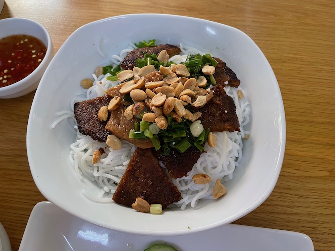 Tue Tin Chay Quan noodles with vegan grilled meat