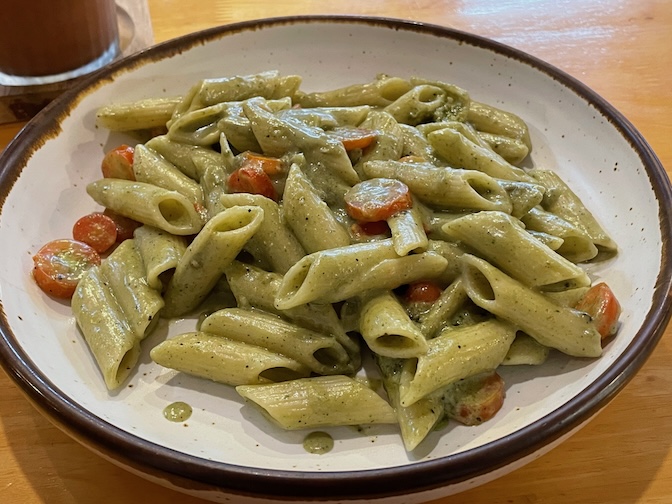 Huahin Vegan penne pasta with pesto sauce, cashew and basil