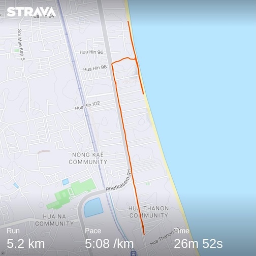 Huahin beach and road Strava map