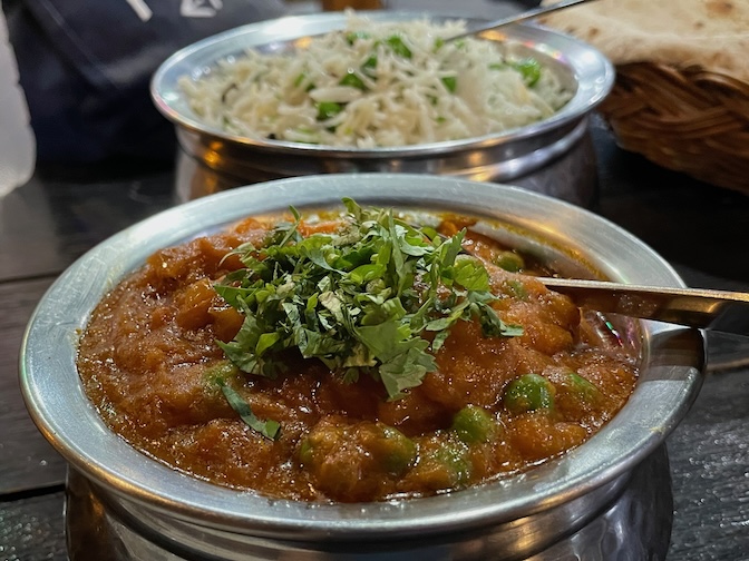 S and S Indian Food aloo mutter with mutter basmati rice