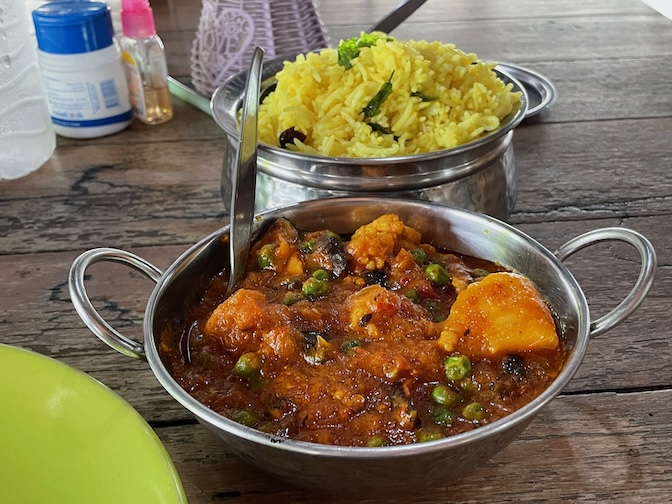 S and S Indian Food mixed vegetable balti with yellow basmati rice