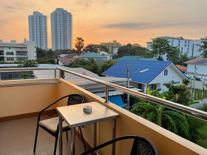 Sky Villa Hua Hin Guesthouse balcony at sunrise