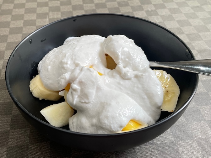 Veggie Tales fruit salad with coconut yogurt