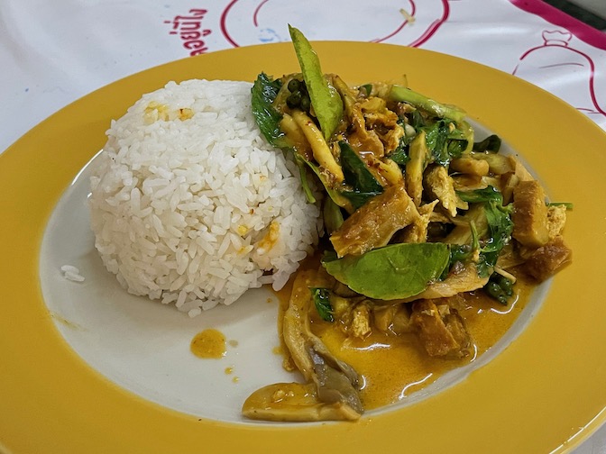 Raan J Koh red curry with vegan pork, duck and chicken