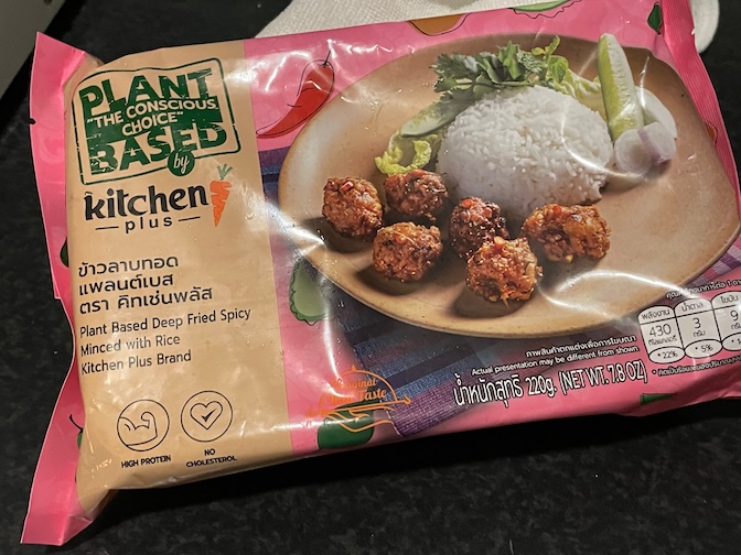 Terminal 21 Foodland vegan meatballs with rice package