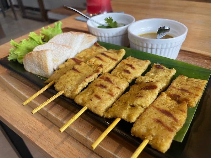 Yes Vegan vegan pork satay with peanut sauce