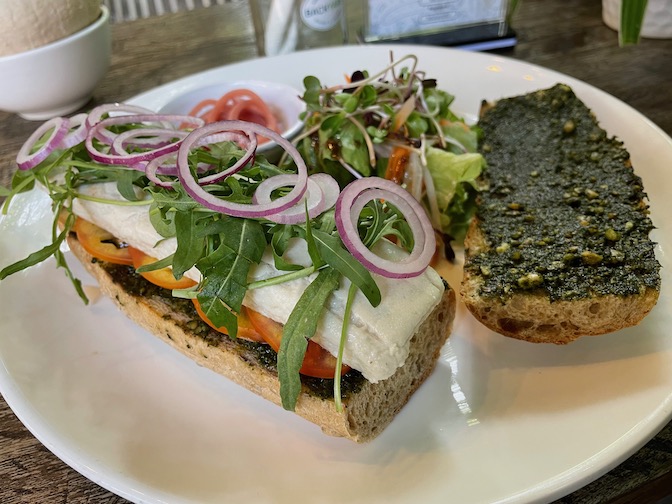 Backyard Cafe vegan mozzarella baguette sandwich