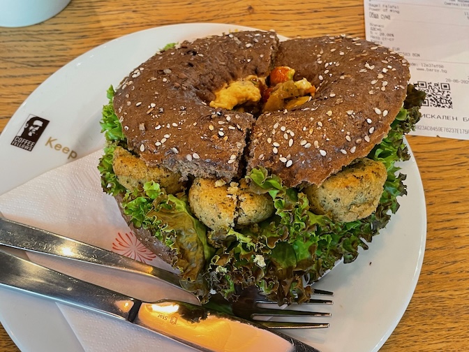 Coffee Fellows falafel bagel