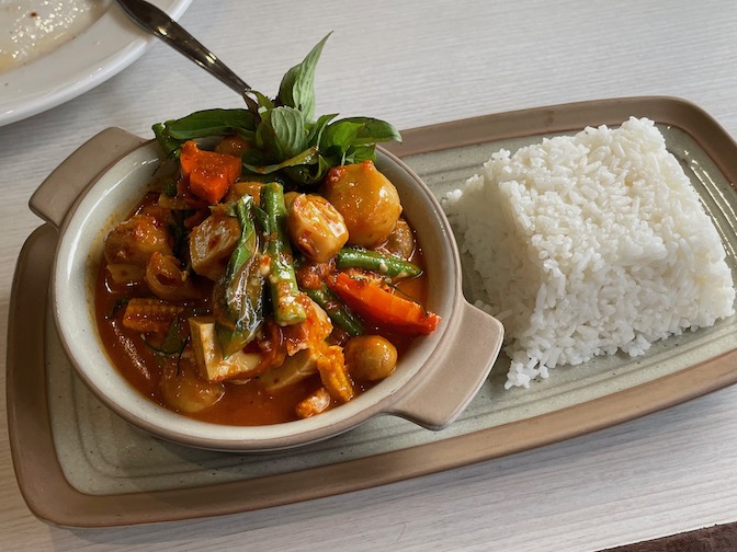 Maeya vegan panang curry with rice