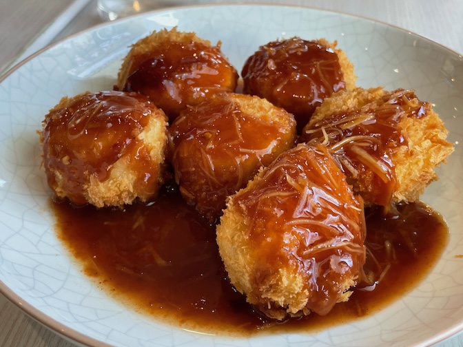 Maeya vegan fried tofu with sweet and spicy sauce