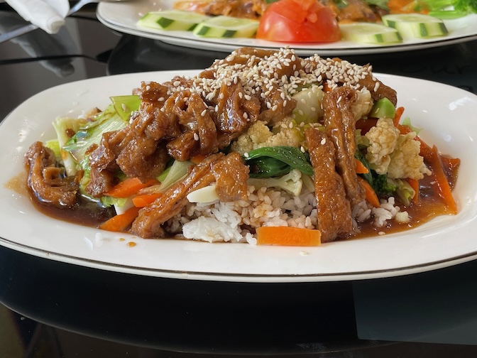 Vegan Center Cafe teriyaki beef bowl