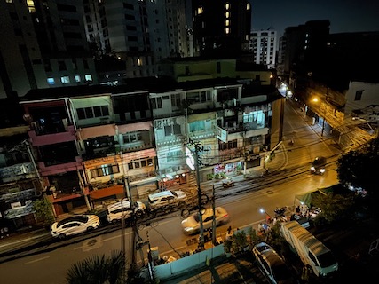 Sukhumvit soi 22 in Bangkok at night, taken from the balcony of V Check Inn hotel